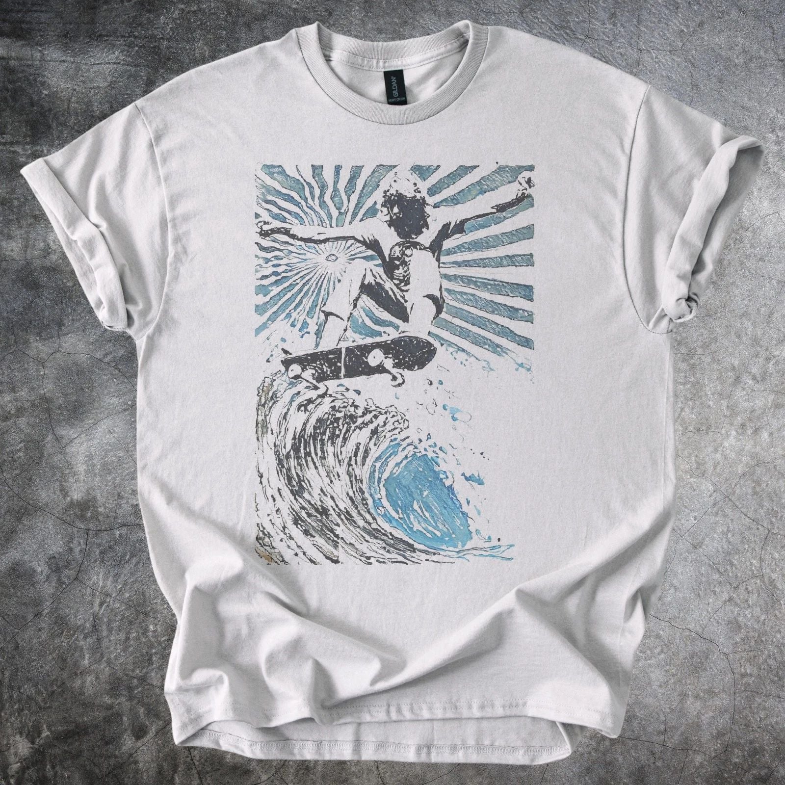 Abstract Cosmic Energy Graphic Tee Blue Black Modern Art Design