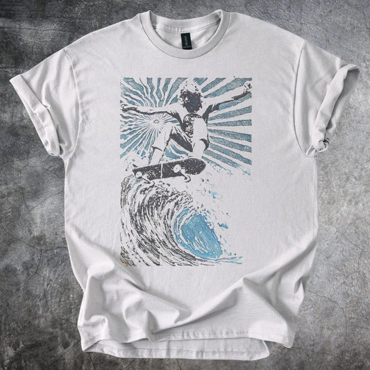 Abstract Cosmic Energy Graphic Tee Blue Black Modern Art Design
