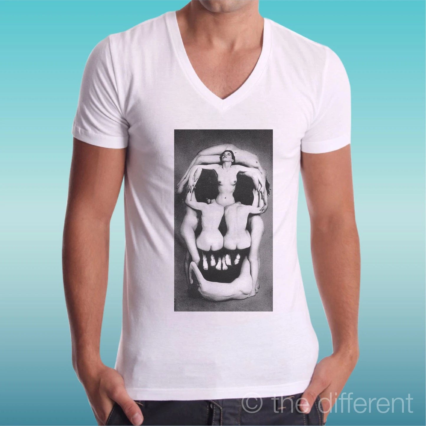 T-shirt Man V Neck " Skull Art Women Skull " Gift Idea Road To Happiness