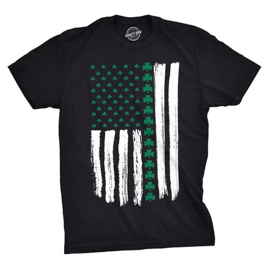Mens Shamrock USA Flag T Shirt Cute Irish American Tee for Guys