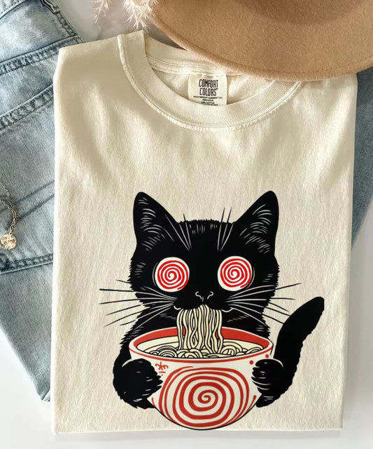 Psychedelic Ramen Cat T-Shirt Trippy Japanese Foodie Aesthetic