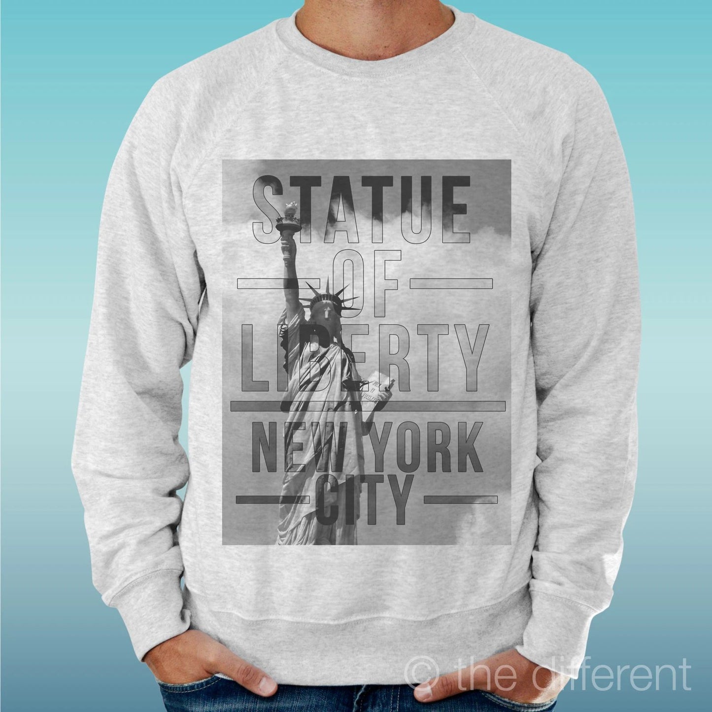 Felpa Man Light Sweater Light Grey " Statues Of Libery New York "