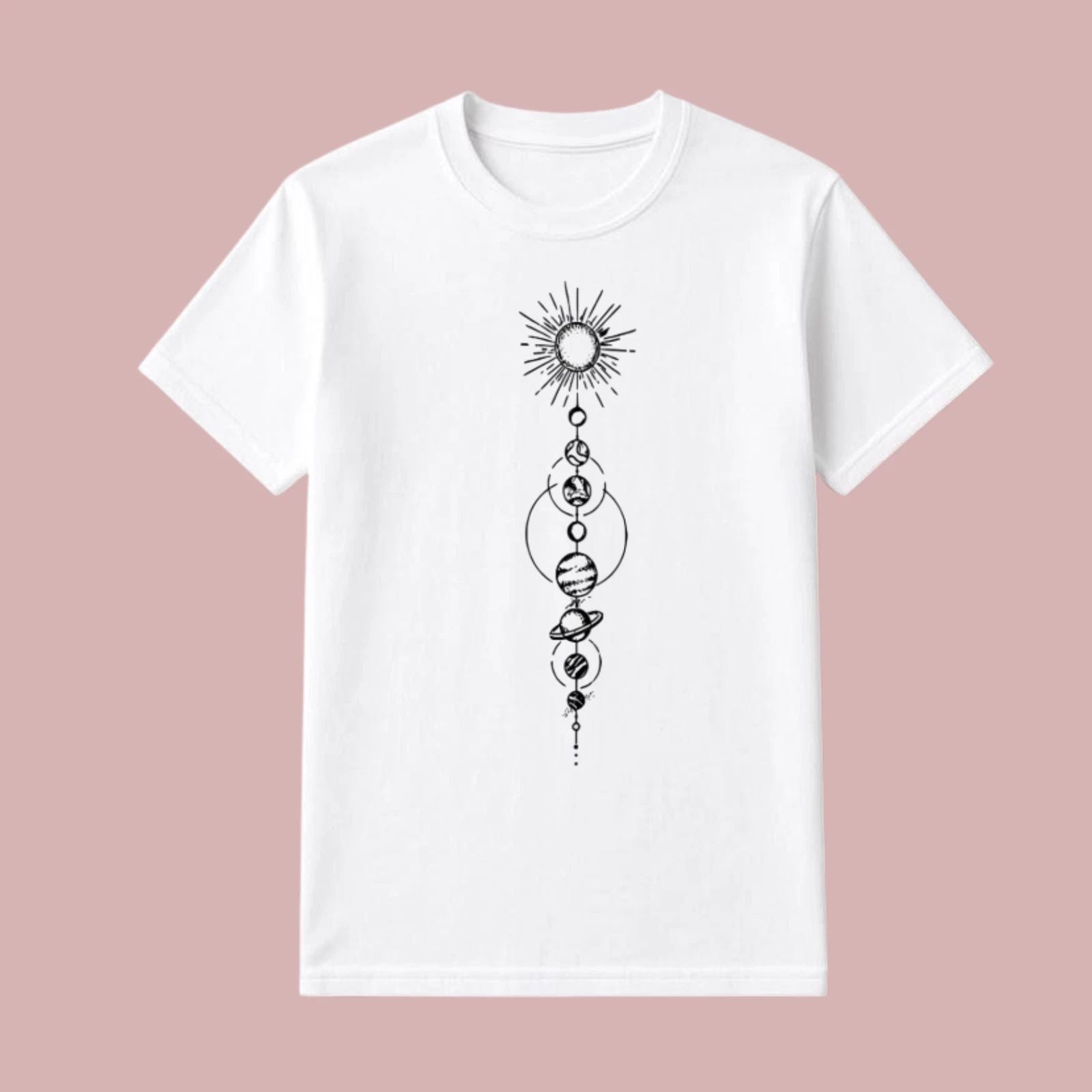Solar System Celestial Graphic T-Shirt Minimal Space Aesthetic Unisex Tee S-4XL