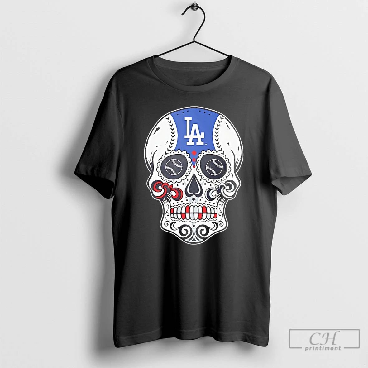 Premium Los Angeles Dodgers Candy Skull Silk Tattoo T Shirts