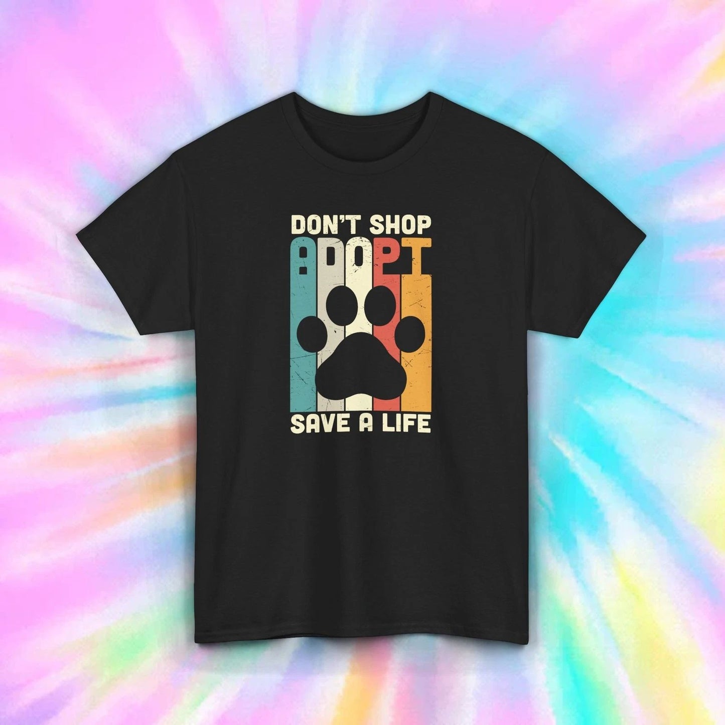 Don't Shop Adopt Save A Life Paw Print Dog Rescue Animal Lovers Graphic Tee S-5X