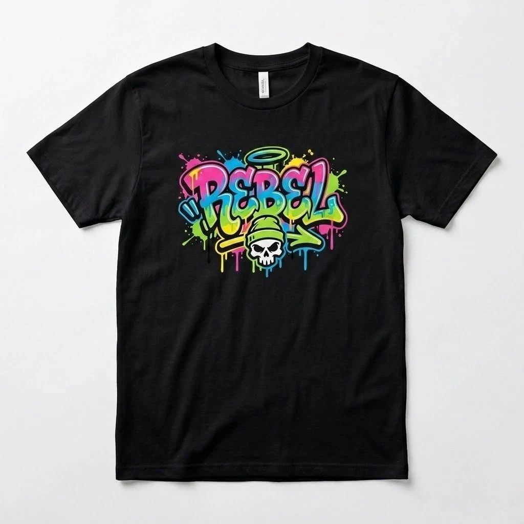 Rebel Graffiti Skull T-Shirt - Urban Streetwear Graphic Tee for Men and Women