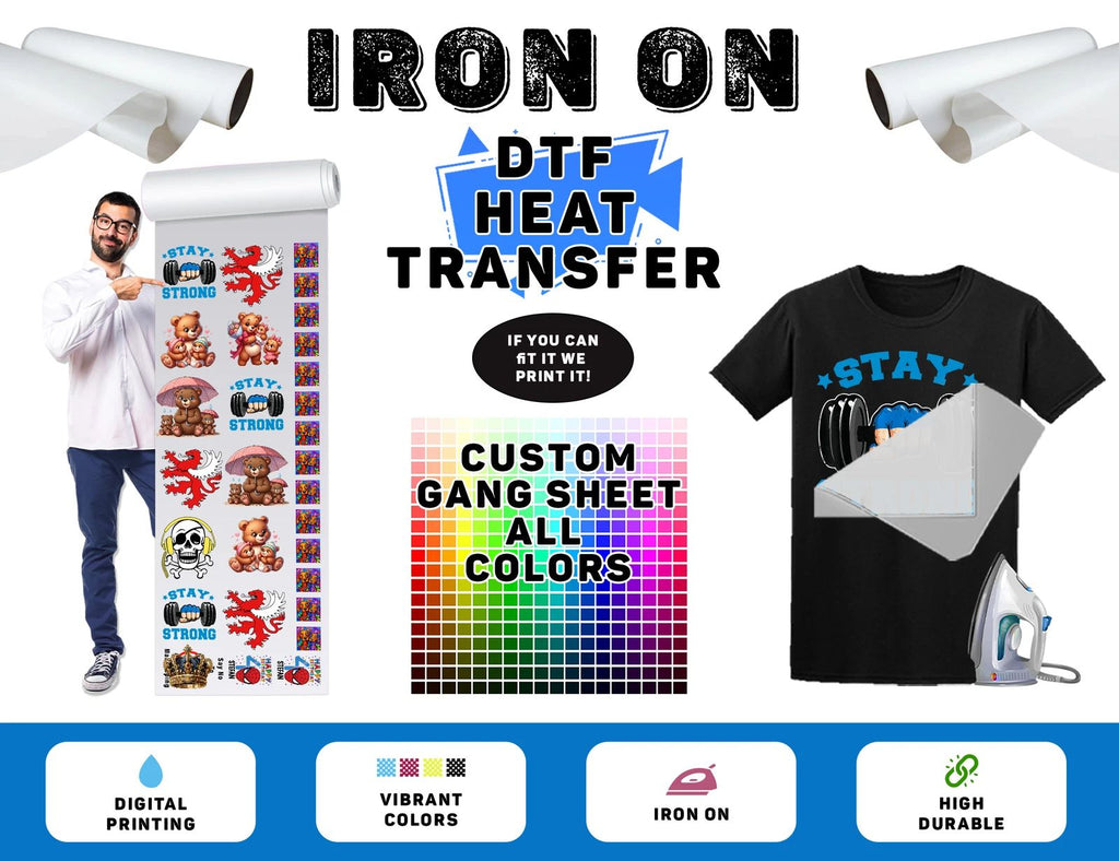Custom Text Iron On T-Shirt Personalised DTF Heat Transfer Image Logo 2T1A0