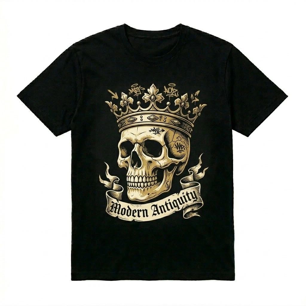 Modern Antiquity Skull Crown T-Shirt - Gothic King Streetwear Graphic Tee