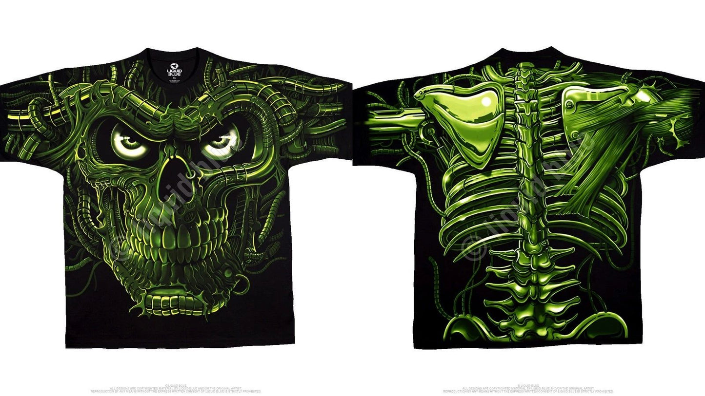 SKULLS TERMINATOR GREEN SKULL SKELETON SPINE PUNK GOTH FANTASY ROCK T TEE SHIRT