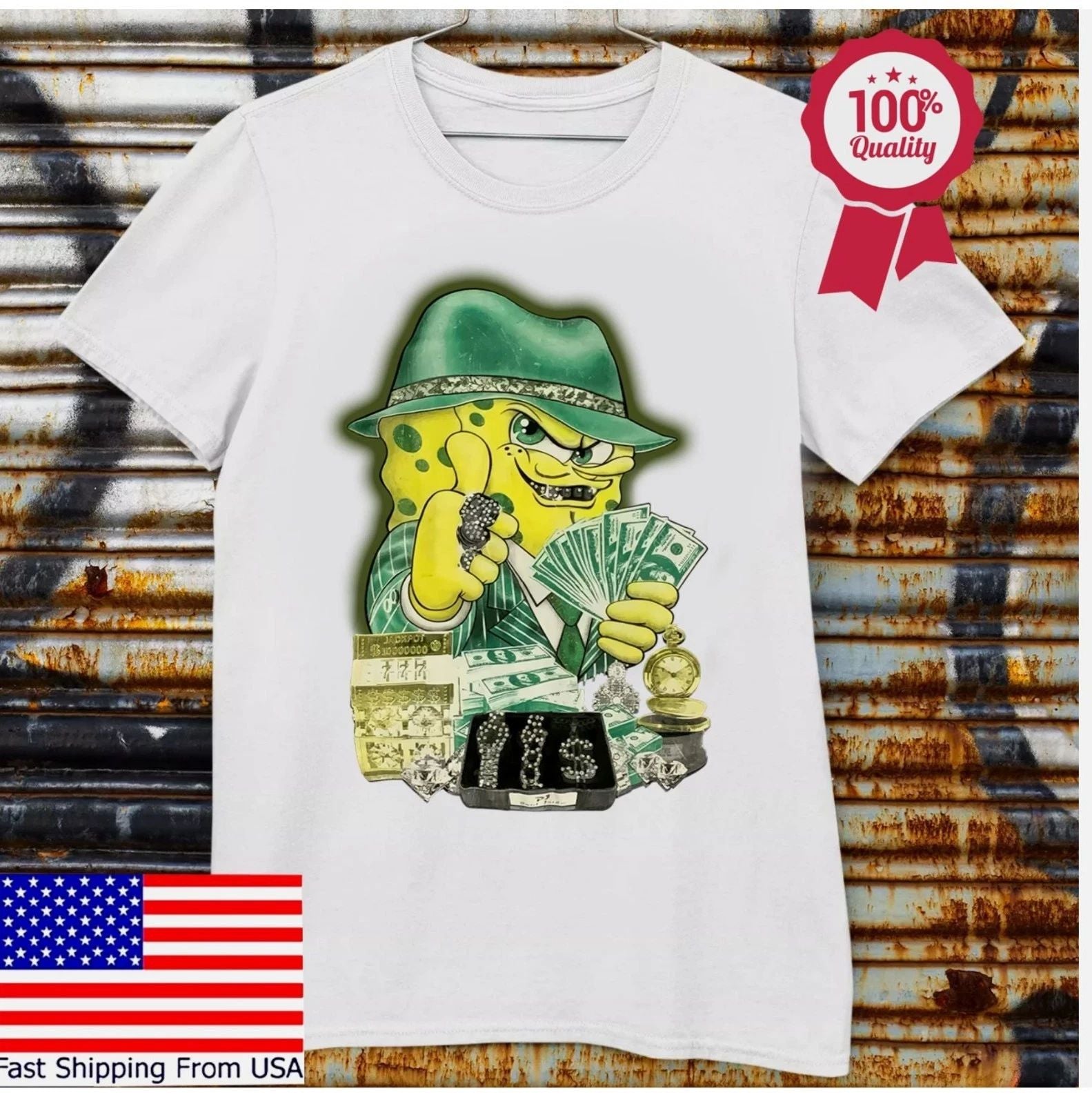 HOT Gangster SpongeBob Shirt Made In USA Vintage Retro T-shirt