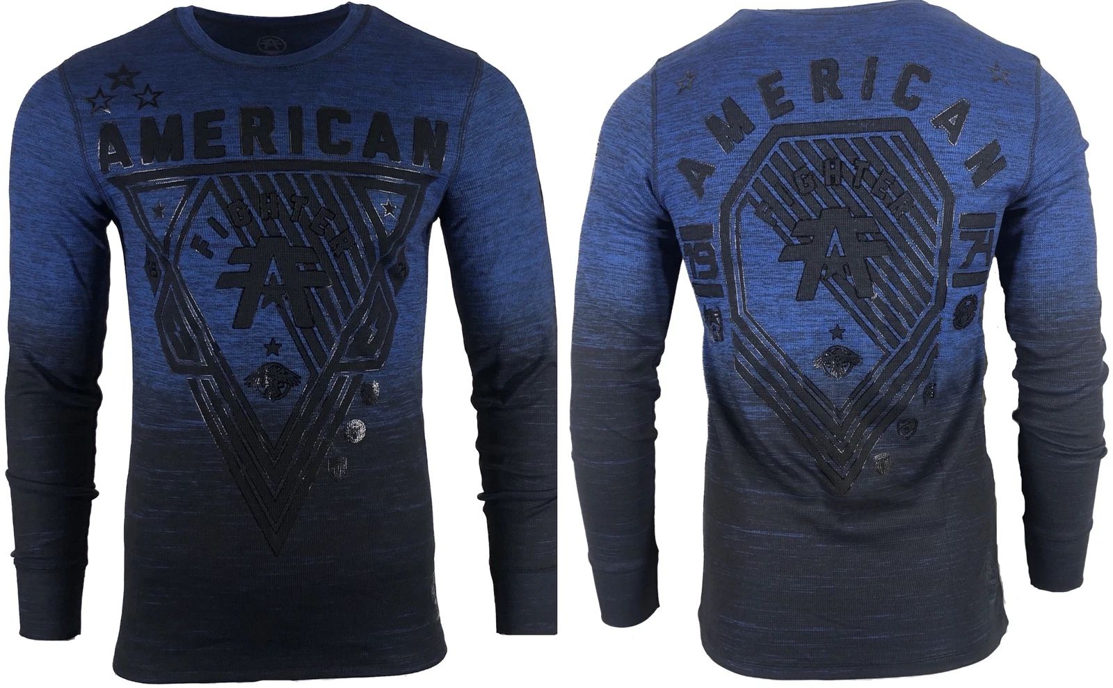 AMERICAN FIGHTER Men's T-Shirt Thermal Shirt GOODWELL Blue Biker MMA
