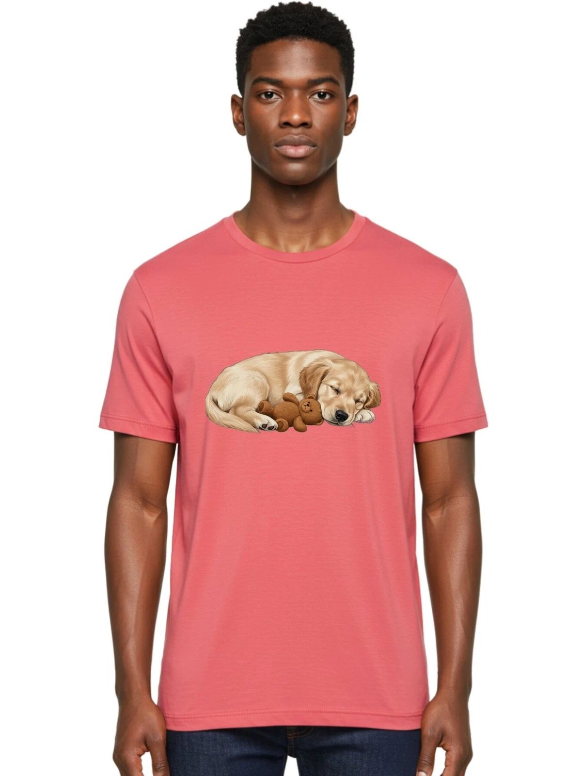 Sleeping-Golden-Retriever-1 Mens Graphic Tee, 100% Cotton, Casual Summer Wear