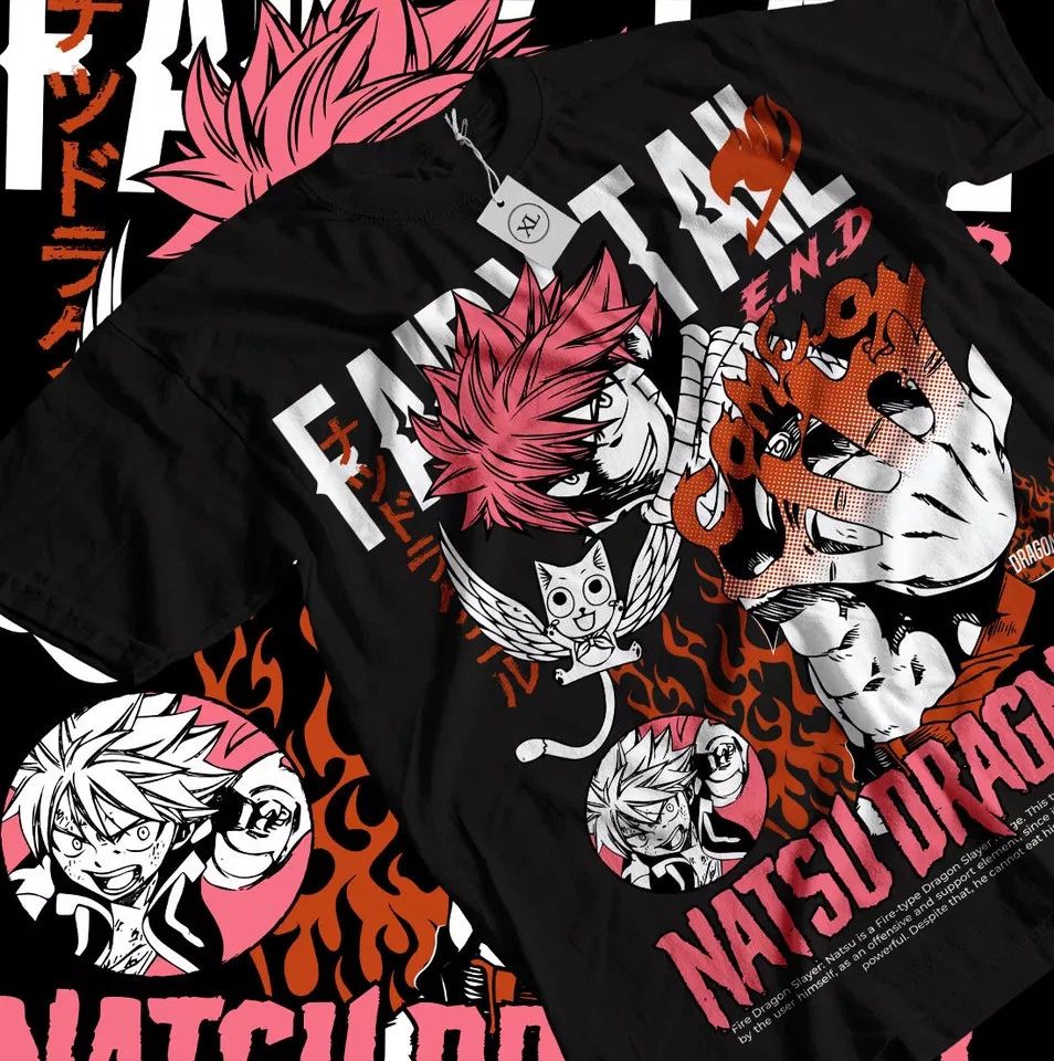 Fairy Tail T-shirt Gray Fullbuster Natsu Dragneel Girl Anime Gift Shirt Black