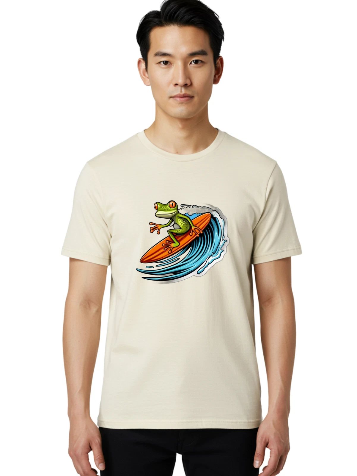 Frog-Surfing Mens Graphic Tee, 100% Cotton, Casual Summer Wear