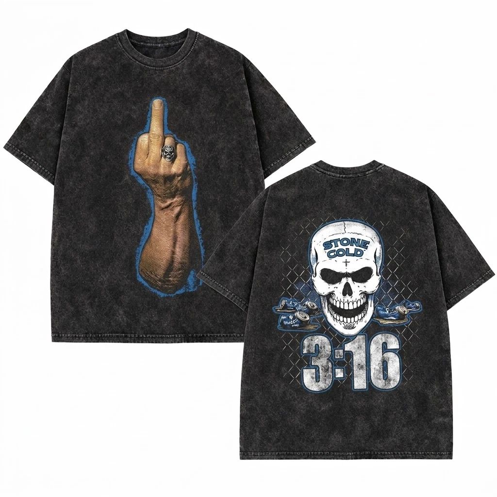 Stone Cold 3:16 Streetwear Vintage Washed Shirt Wrestling Style Graphic Tee