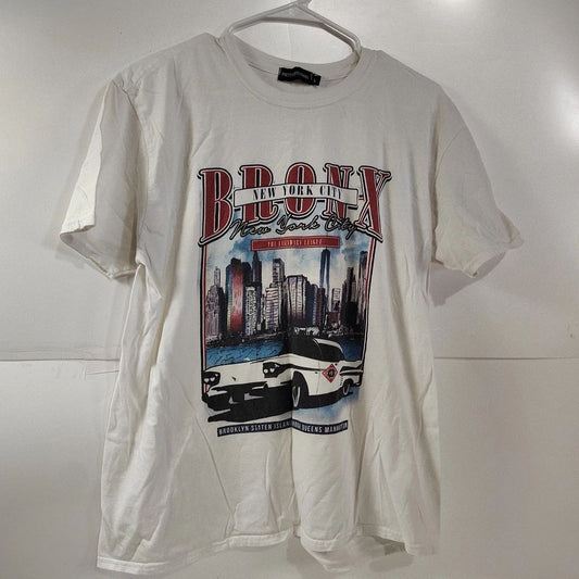 Pretty Little Thing Mens Short Sleeve Vintage Police Print White T Shirt Size L