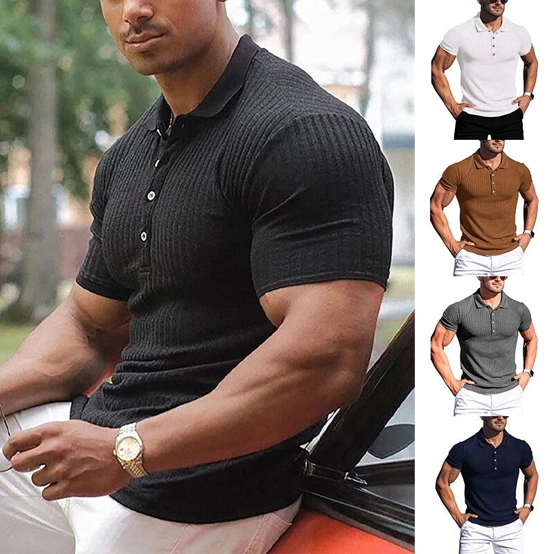T-Shirt Estiva Da Uomo Slim Fit Elasticizzata A Costine Tunica Fitness A ☆