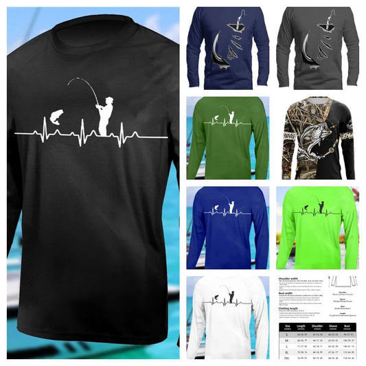NEW Mens Funny Calm Fishing 3D Printed Graphic T-Shirt Long Sleeve UV Protection