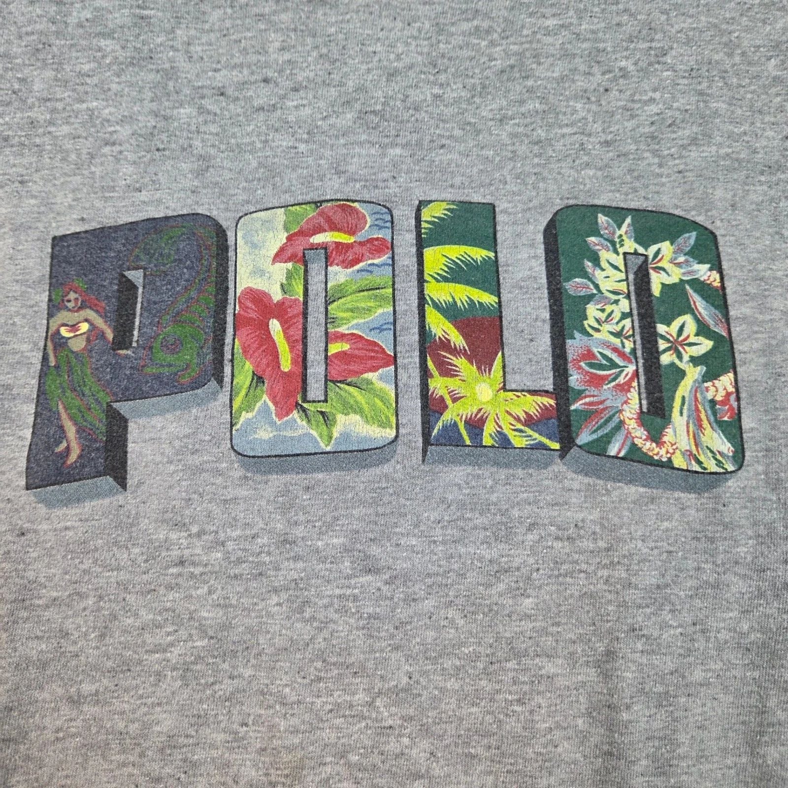 Vtg Polo Sport Tee Mens M Tropical Graphics Rare Ralph Lauren Made in USA Gray