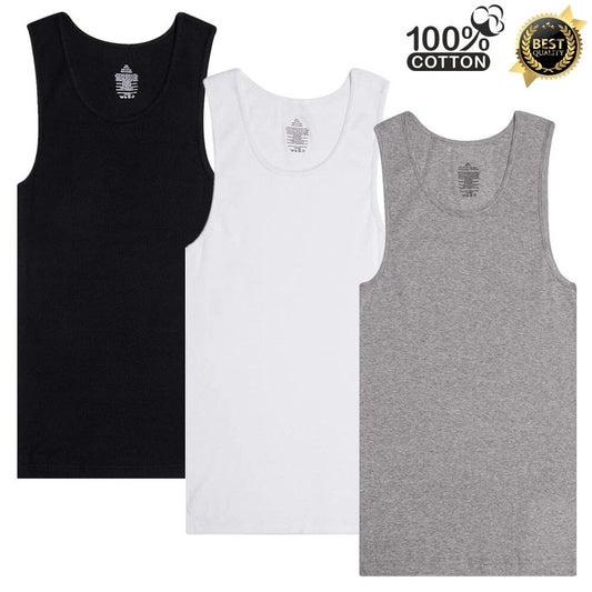 3 Packs Mens Ribbed Tank top 100% Cotton A-Shirt Wife Beater Mixed Undershirt