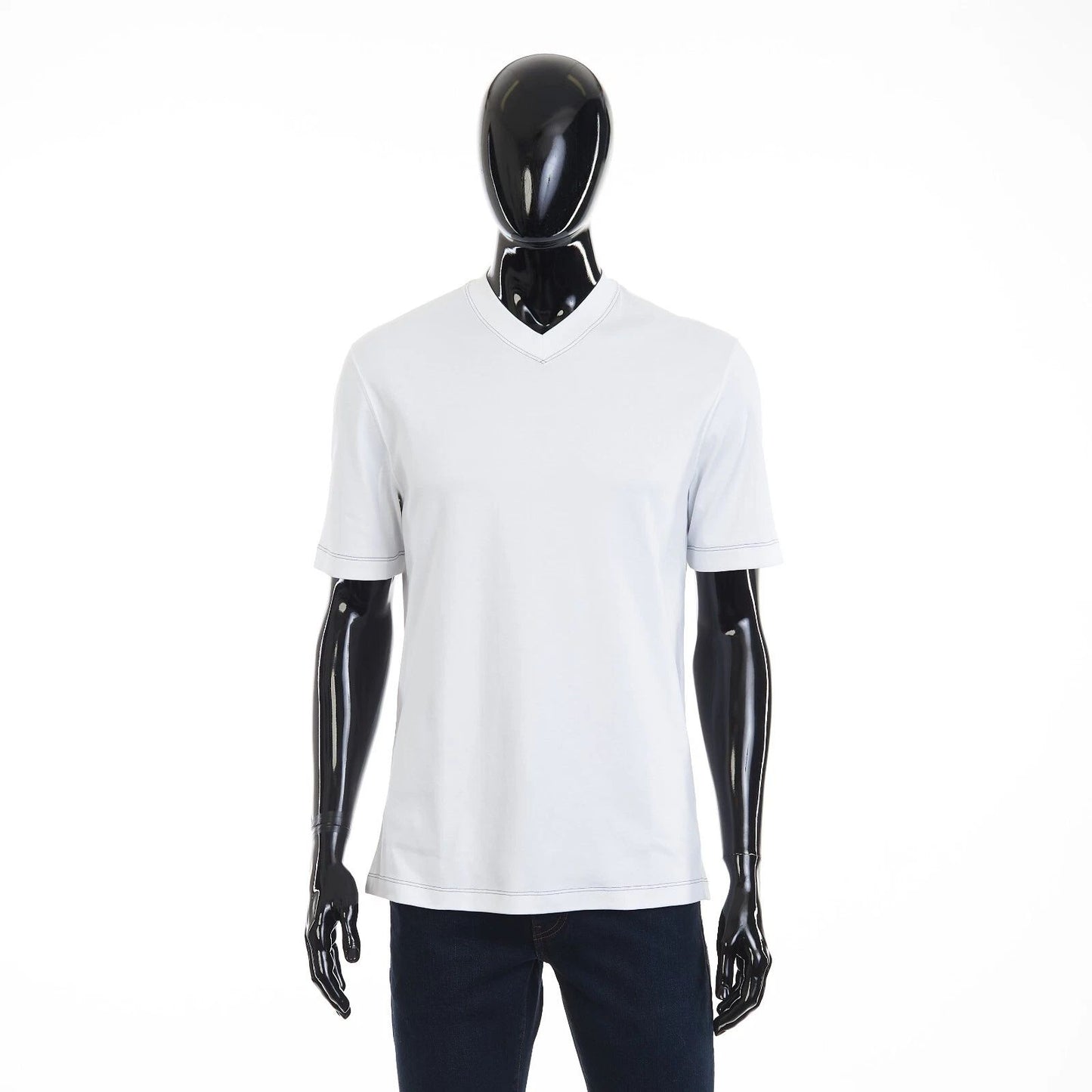 BRUNELLO CUCINELLI 595$ White V-Neck T-shirt - Short-sleeve, Cotton Interlock