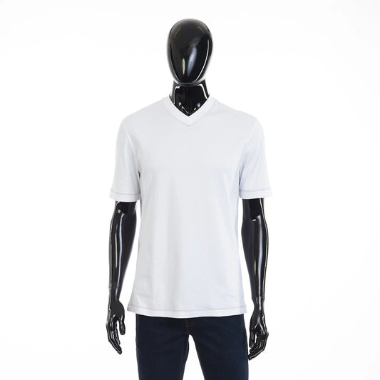 BRUNELLO CUCINELLI 595$ White V-Neck T-shirt - Short-sleeve, Cotton Interlock