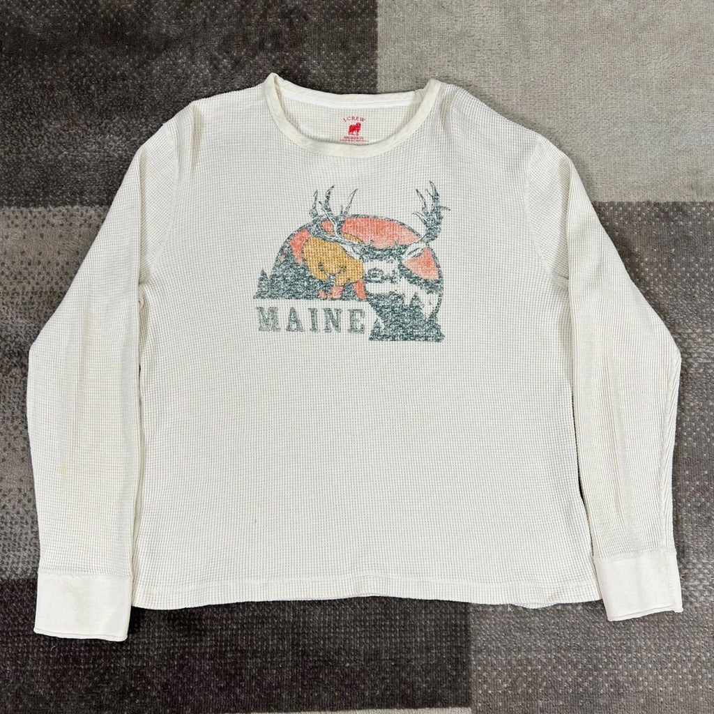 J Crew Broken In Mens Long Sleeve Thermal T Shirt Deer Maine XL Waffle Knit