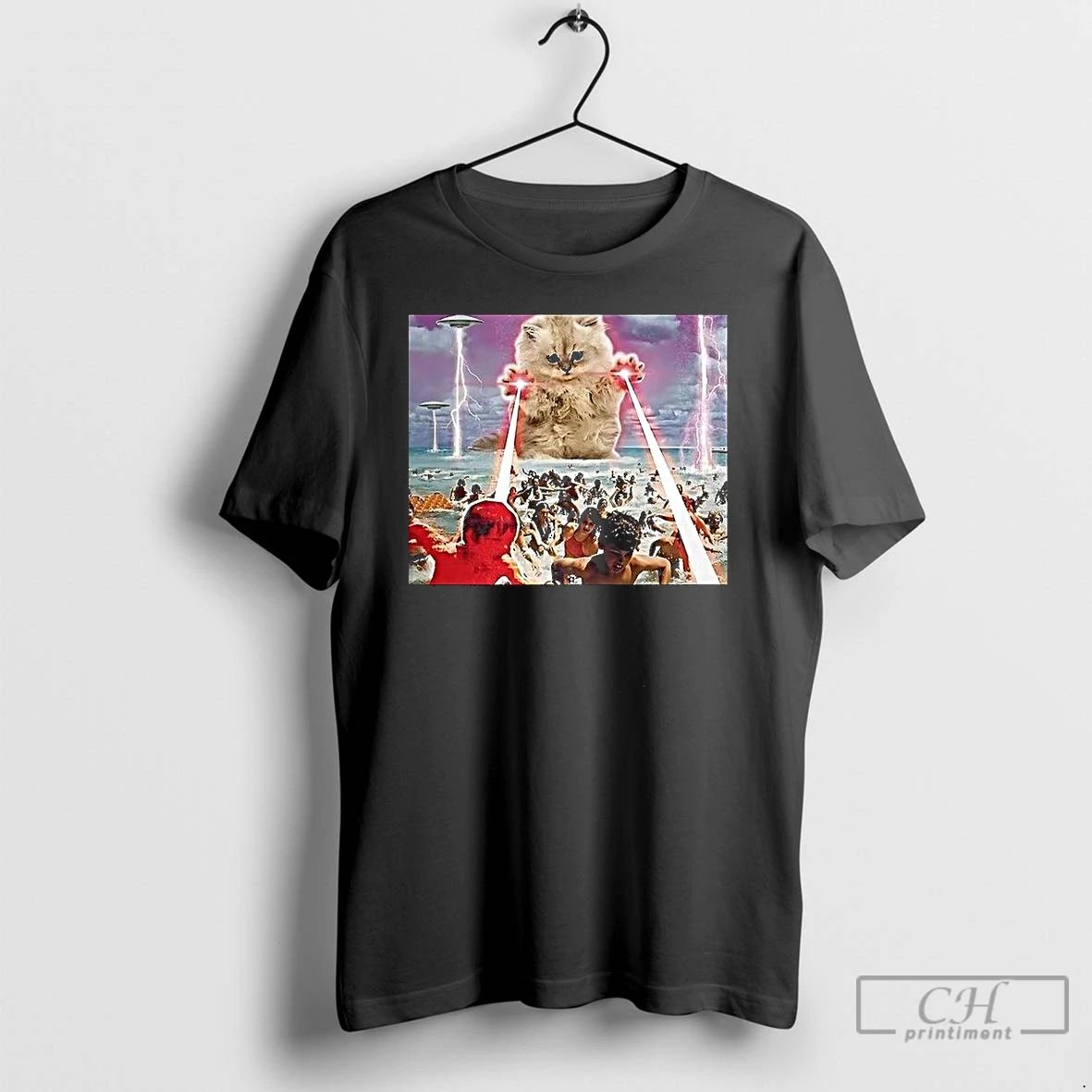 Classic Giant Cat Attacking Laser Ufo T Shirts