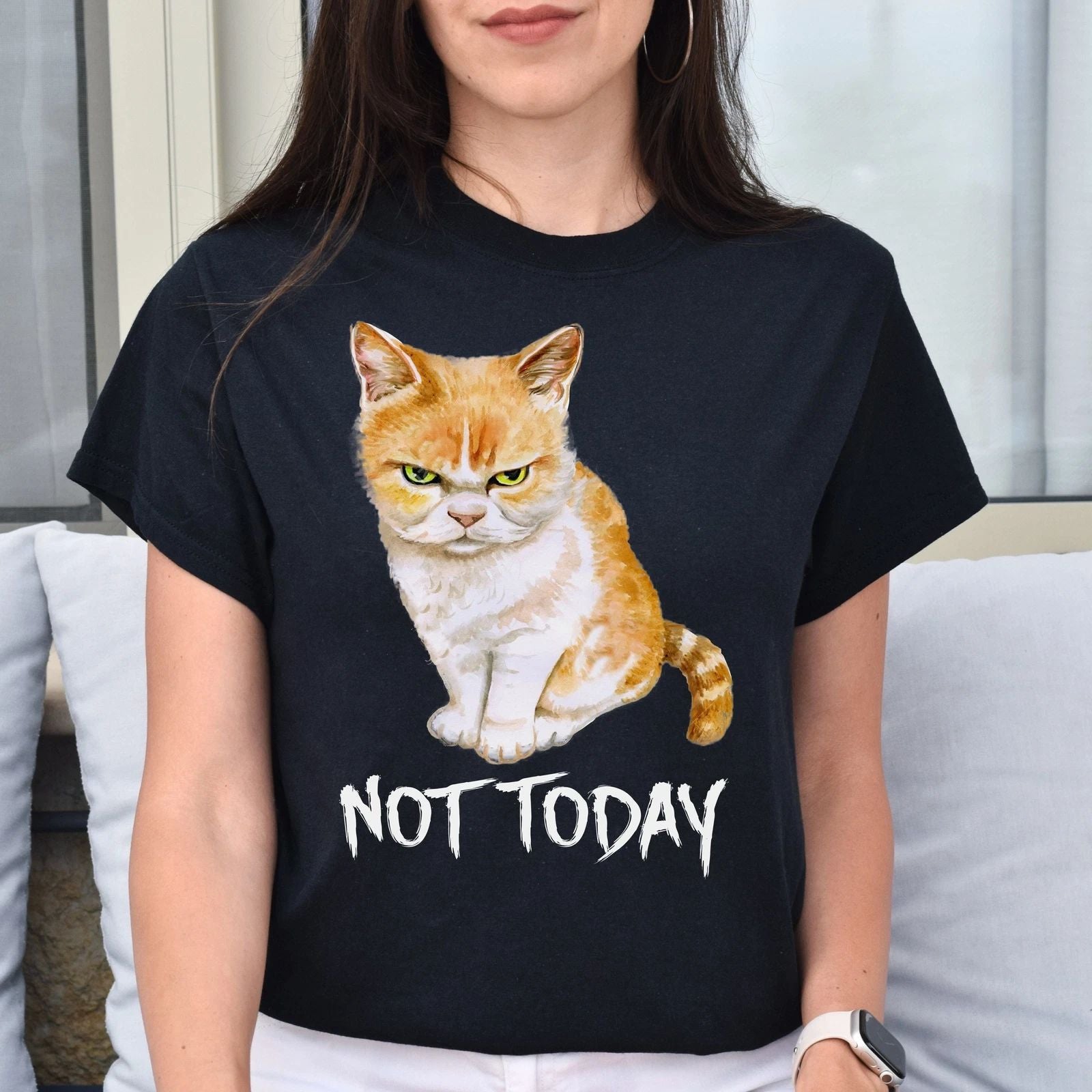 Cat Not Today Unisex shirt grumpy cat tee Black Dark Heather
