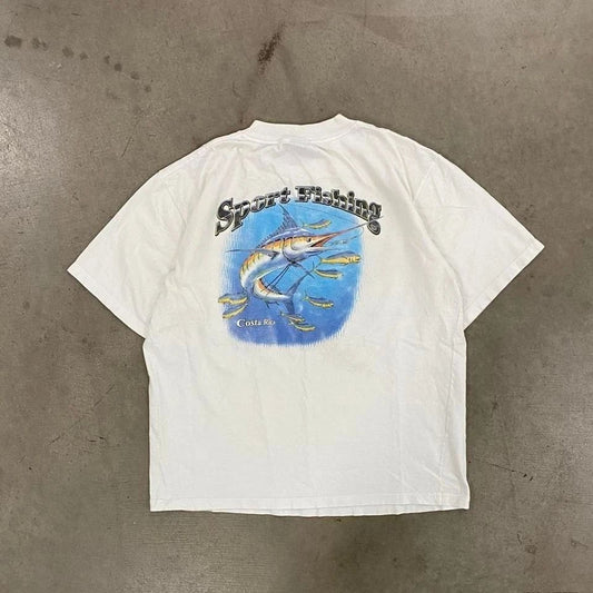 Vintage 90s Costs Rica Sport Fishing Nature Destination Pocket T-Shirt Size L