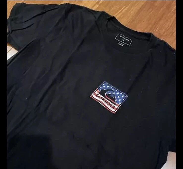 Quiksilver T Shirt Graphic Short Sleeve Surf Skate Adult L Large Flag RWB