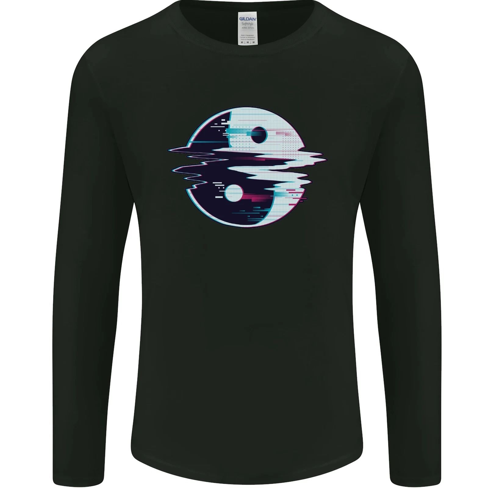 Yin Yang Glitch Yoga Meditation SCI-FI MMA Mens Long Sleeve T-Shirt