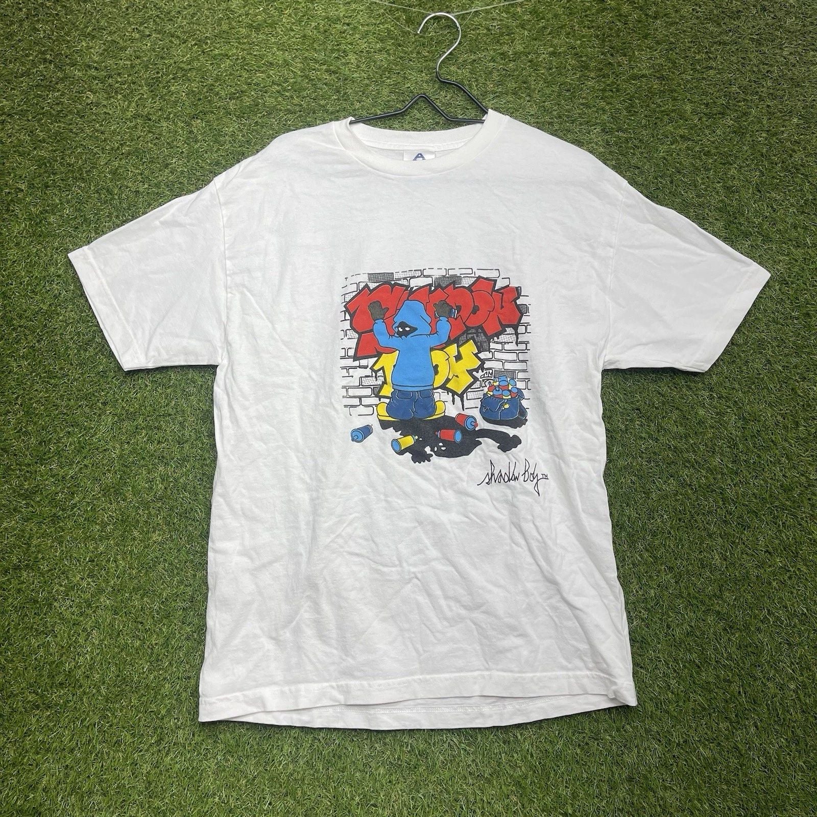 Shadow Boy Shirt Mens Large White Graffiti Spray Paint Street Art Graphic Tee