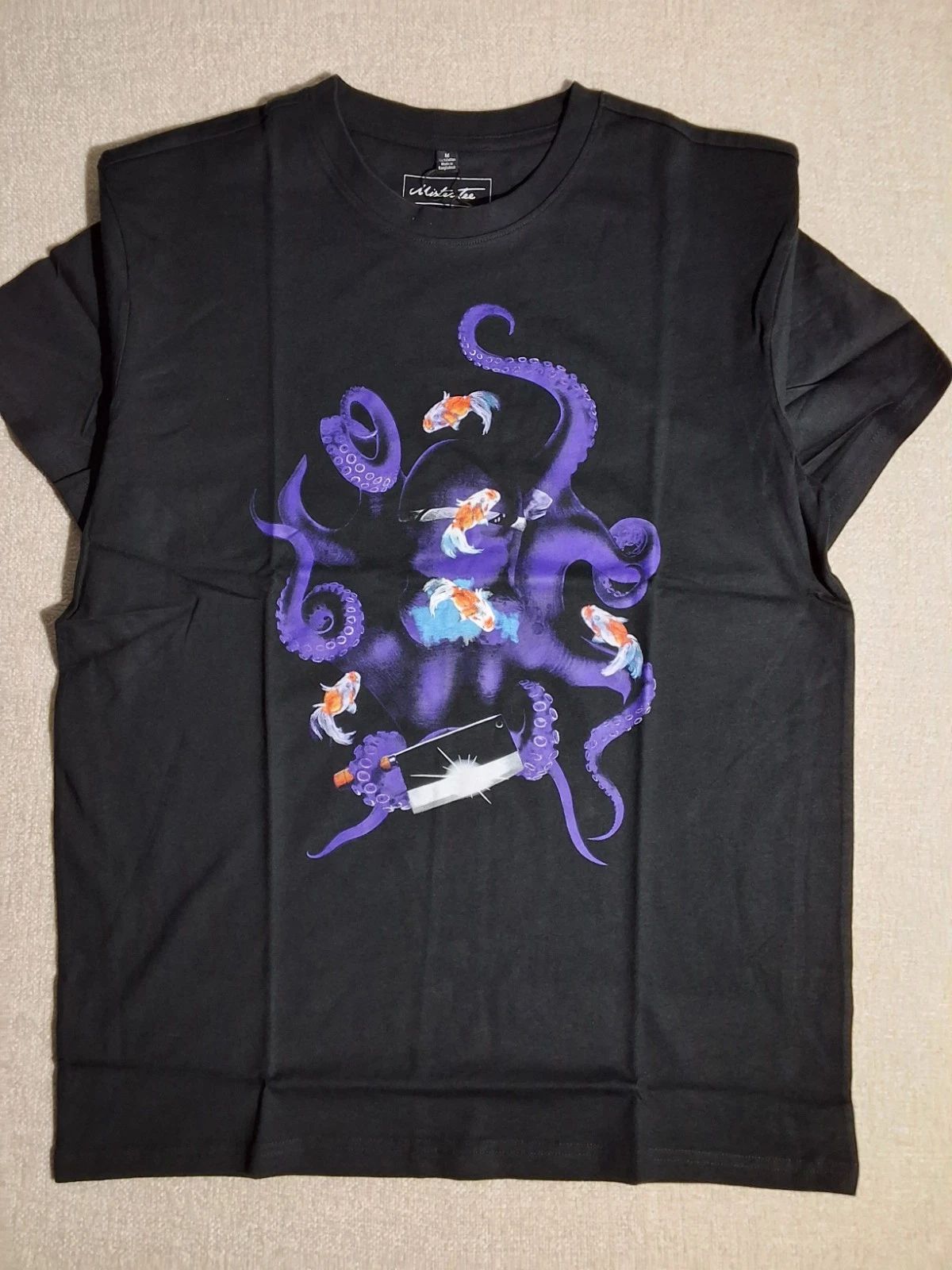 Mister Tee Mens Black Octopus And Fish Tee Medium