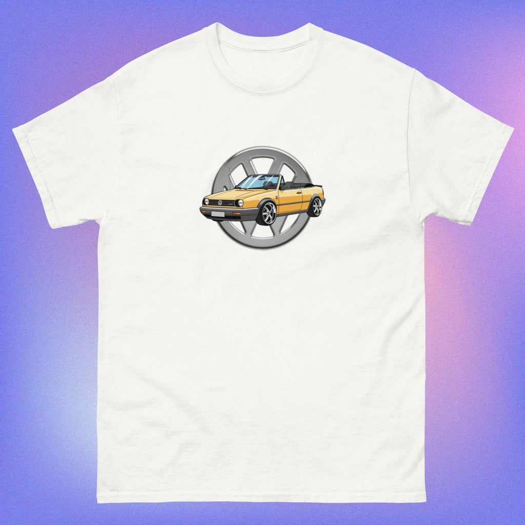 Volksagon Cabriolet 90s Car T Shirt yellow white chrome Hip Hop Skater Surf