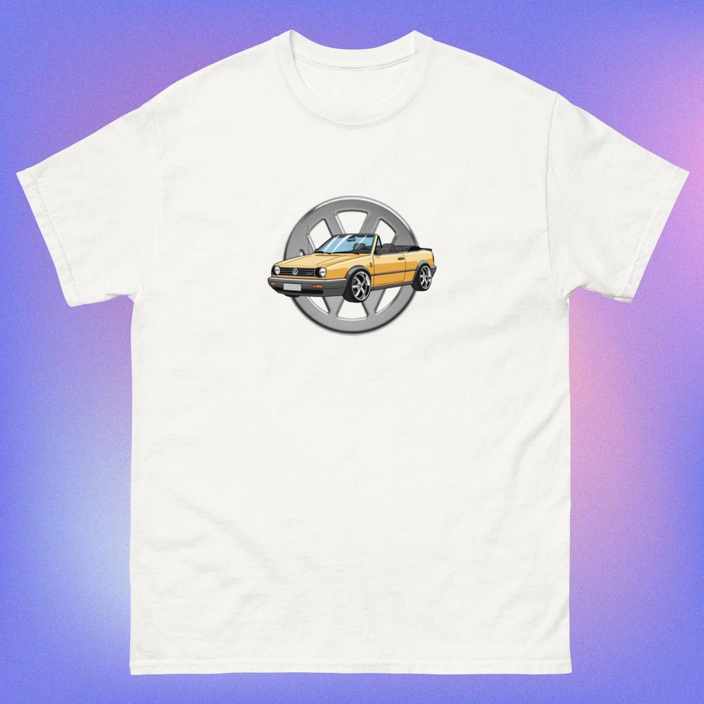 Volksagon Cabriolet 90s Car T Shirt yellow white chrome Hip Hop Skater Surf