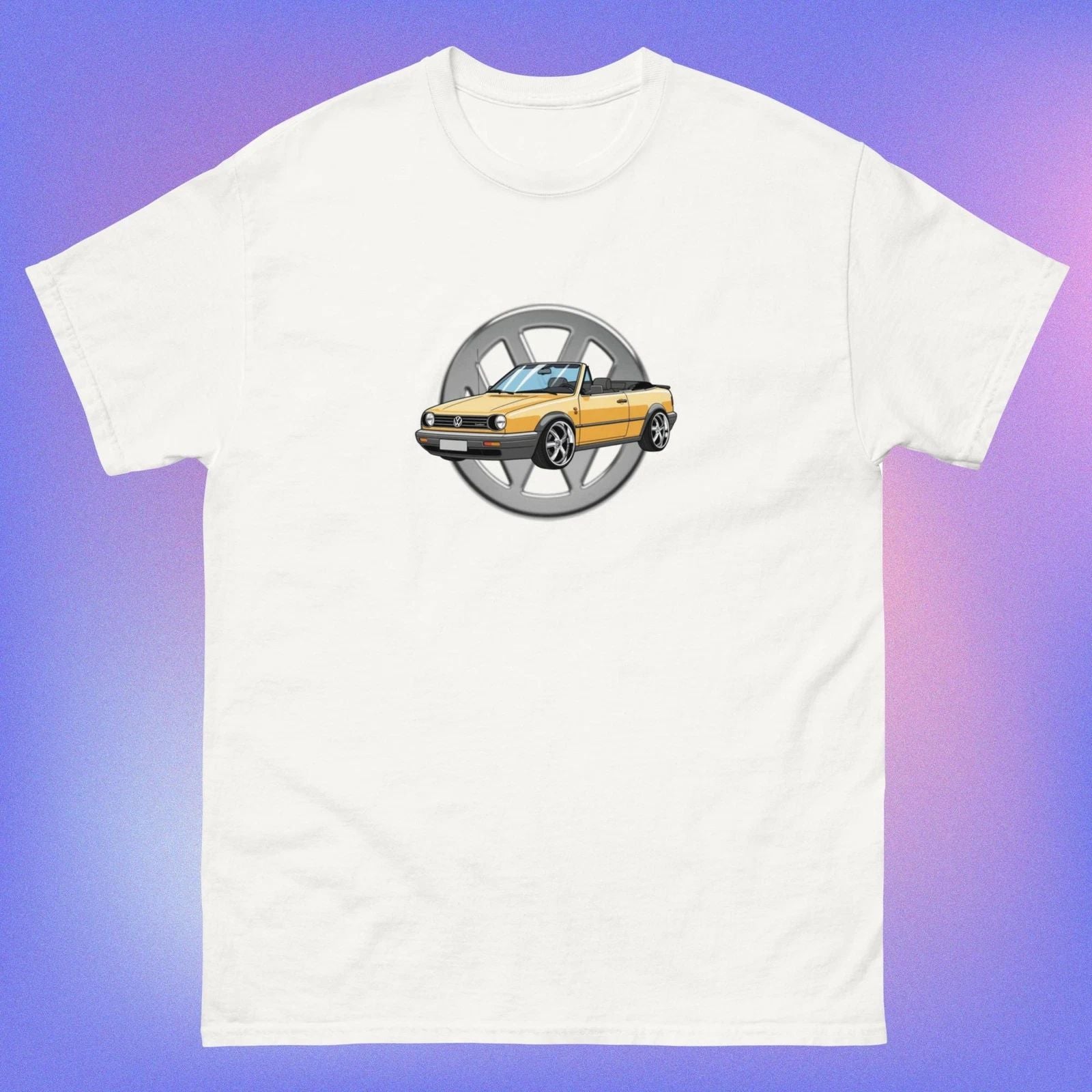 Volksagon Cabriolet 90s Car T Shirt yellow white chrome Hip Hop Skater Surf