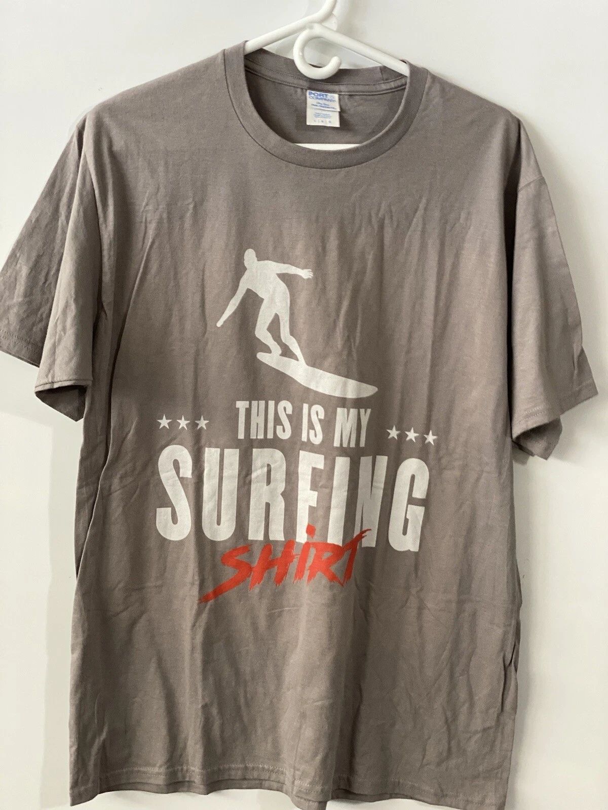 Gray Men's T-Shirt Size L unisex short sleeve graphic THIS IS MY SURF SHIRT