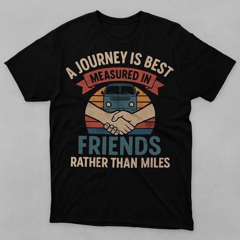Retro Travel Friendship Black T-shirt