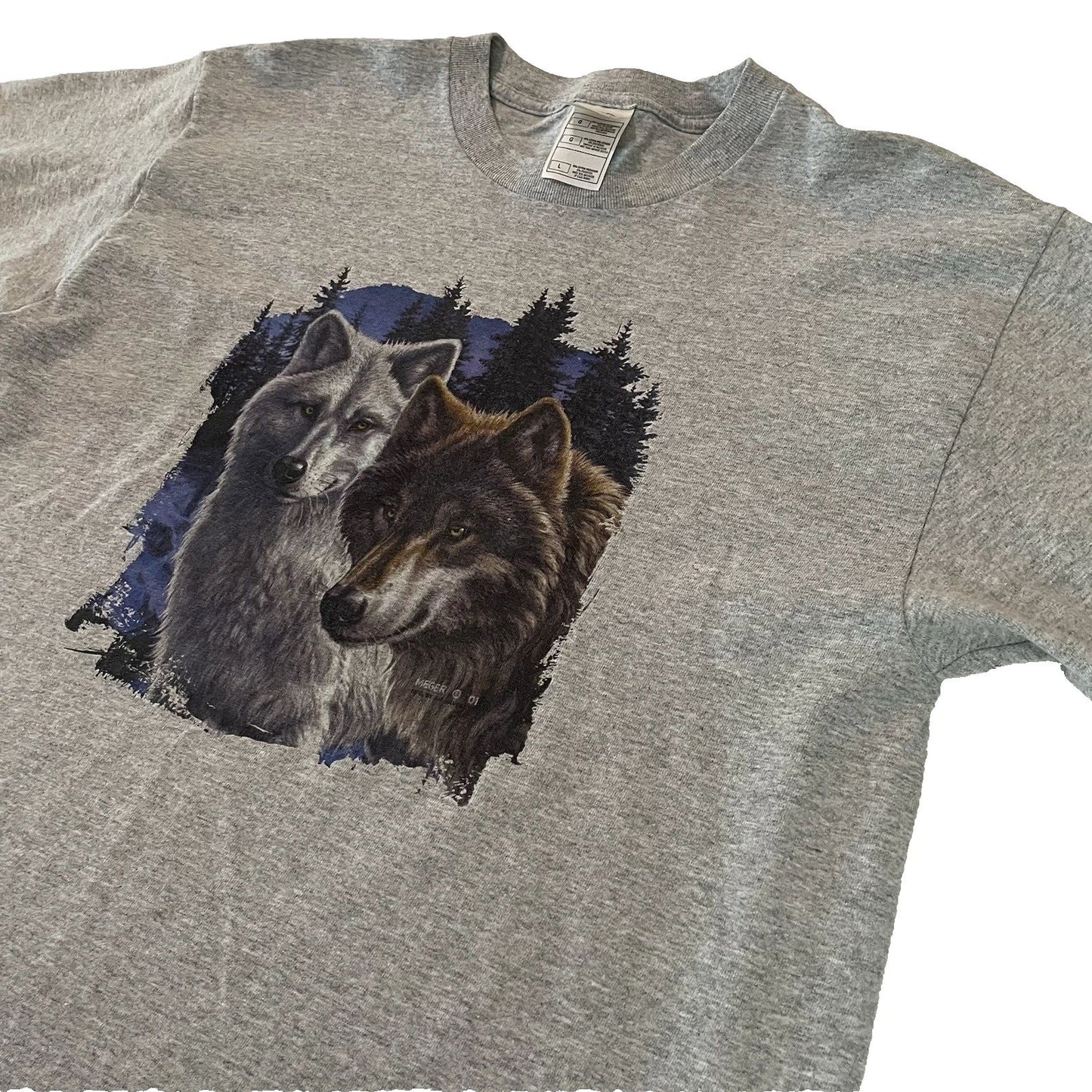 Wolf Art Tshirt Adult Large Unisex Patriotic Wolves Full Moon Nature