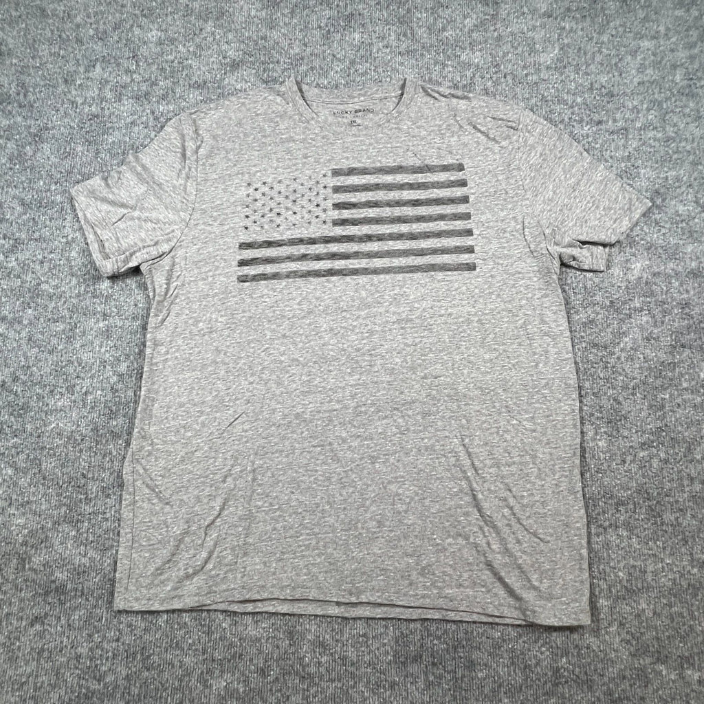 Lucky Brand US Flag T Shirt Mens 2XL Heathered Gray Cotton Graphic Everyday Wear