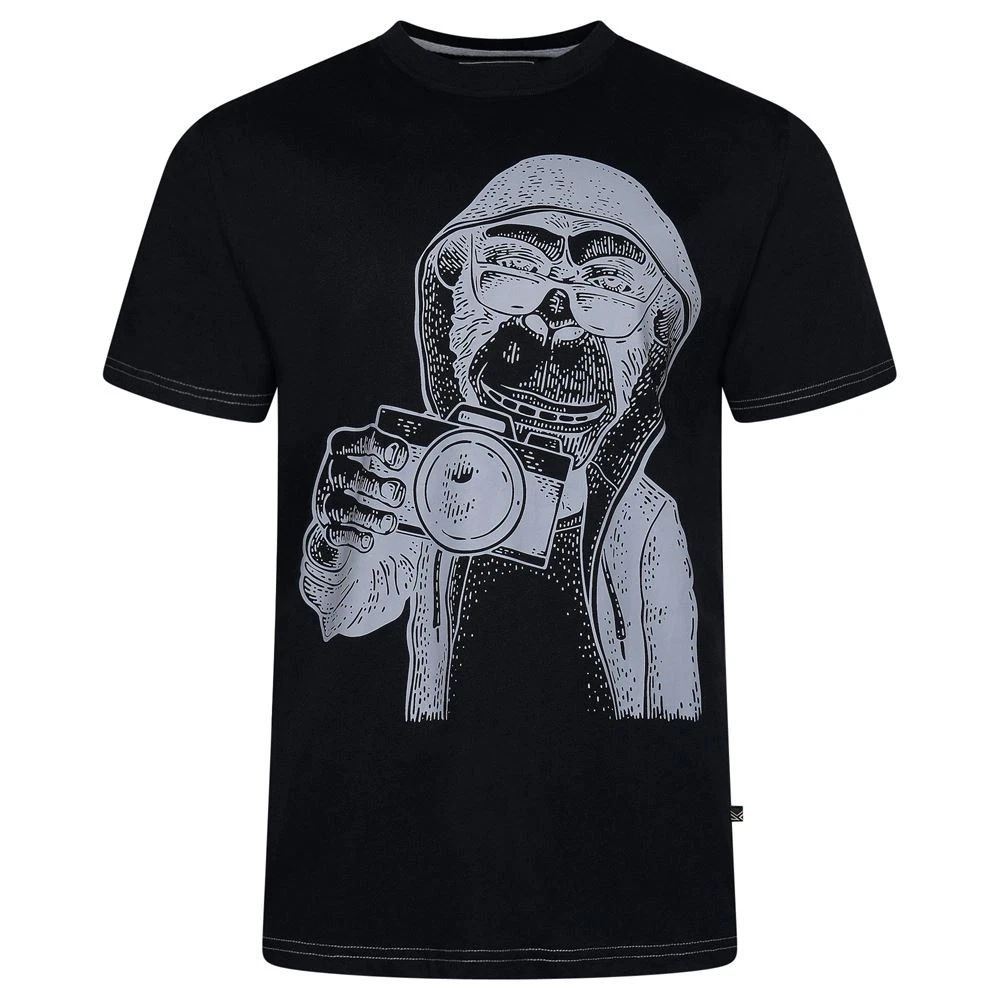 Kam Plus Size Monkey Photographer Print T-Shirt For Men in Black, 2XL-8XL