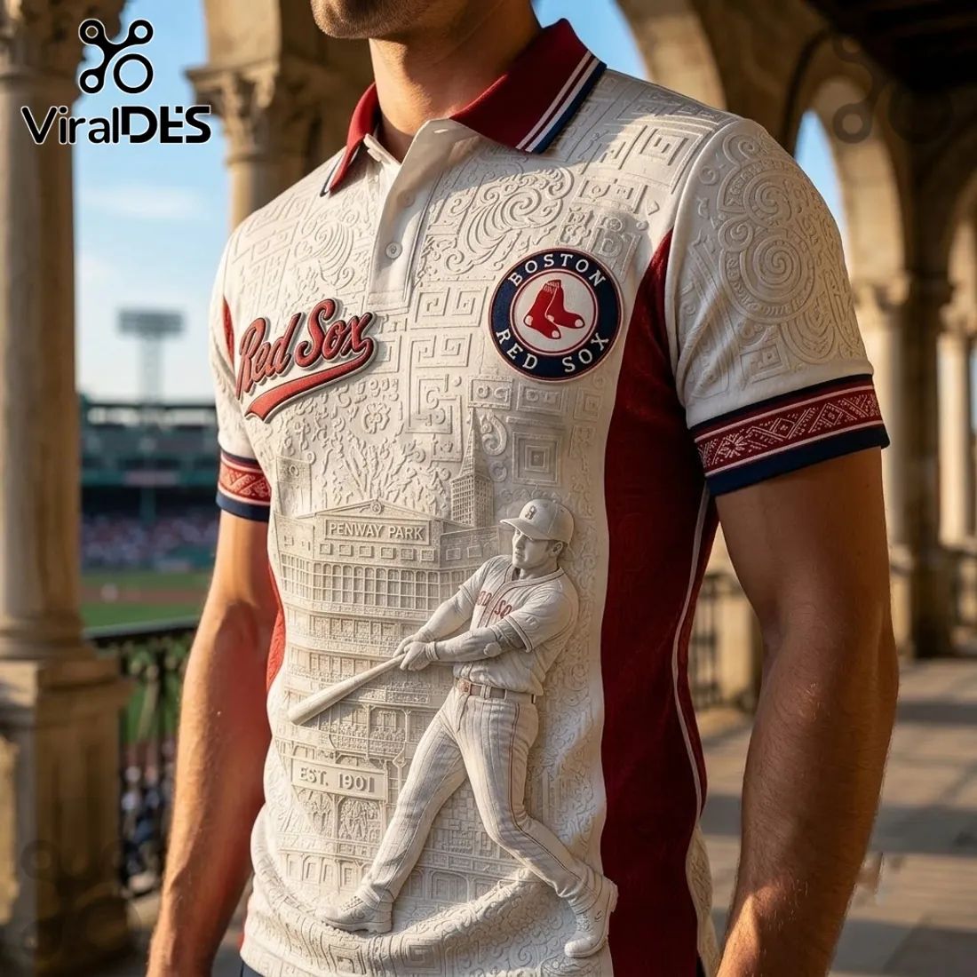 Boston Red Sox Embossed Fenway Park Polo Shirt
