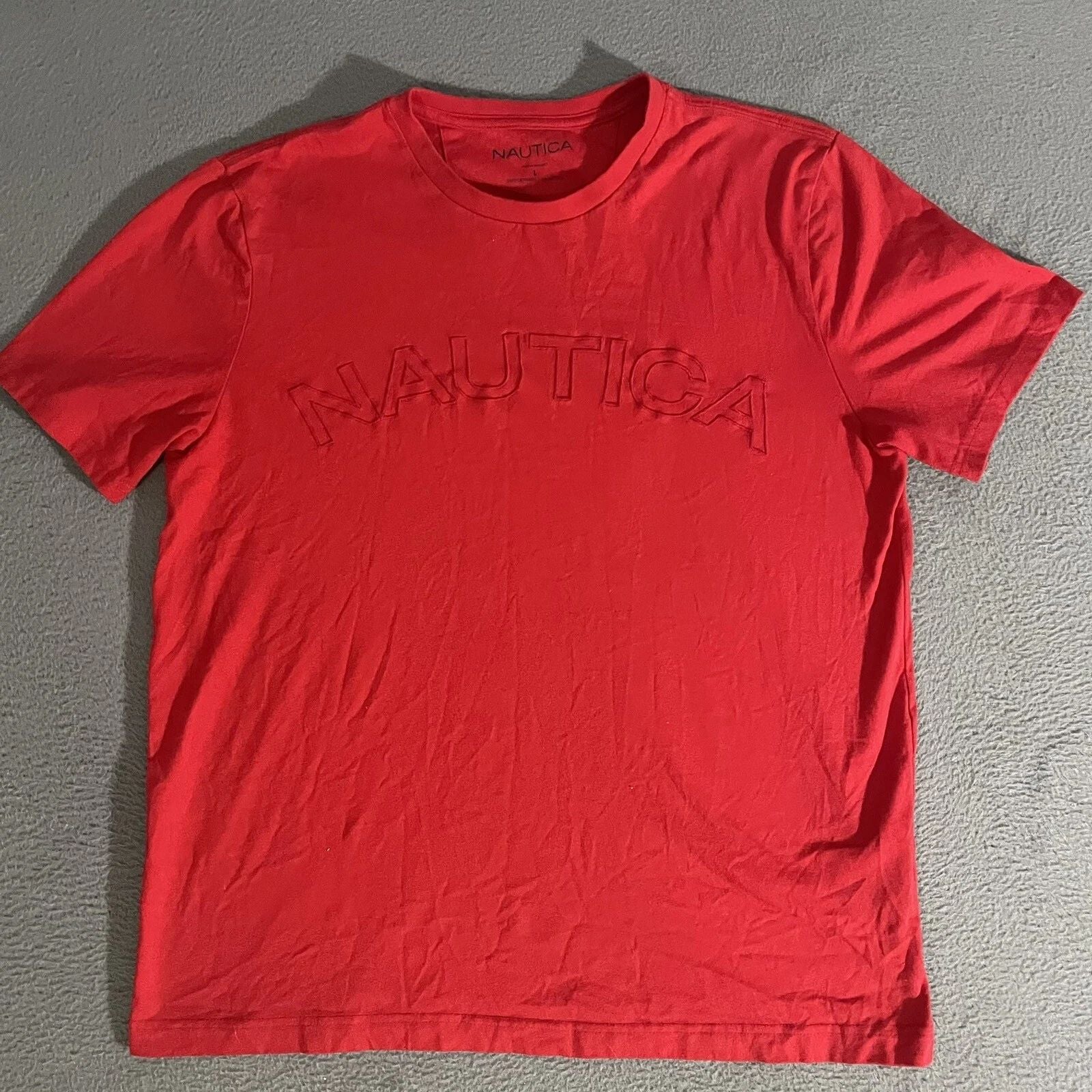 Nautica Mens T-Shirt Red Short Sleeve Crew Neck Embroidered Logo Size Large