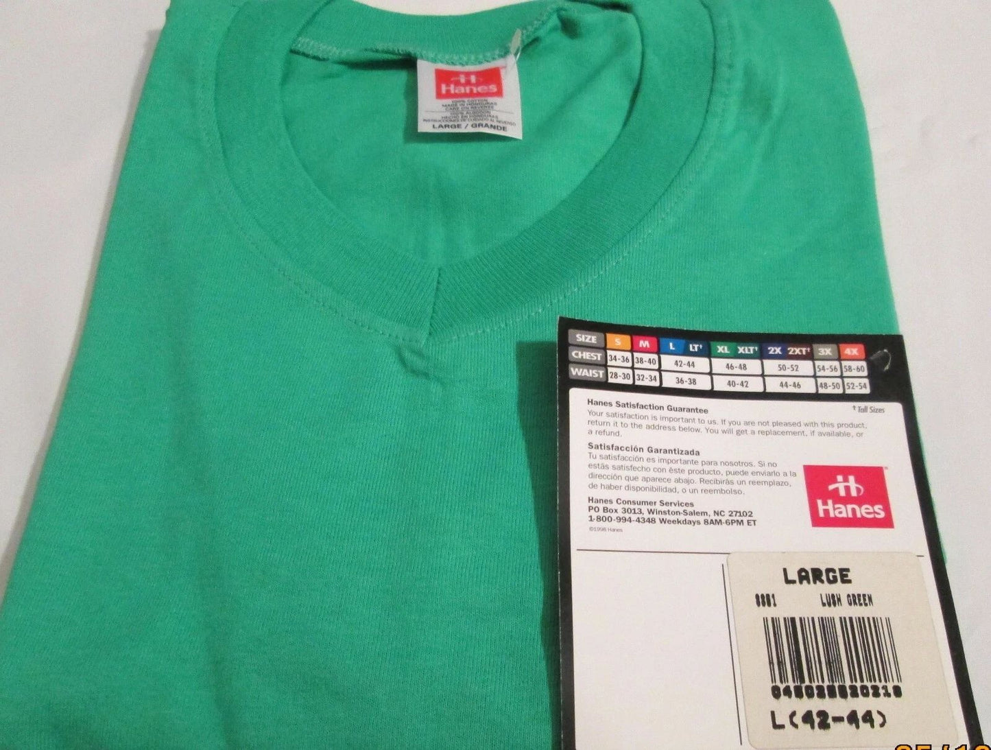 Men V Neck T-Shirt Hanes Heavy Weight Large Lush Green Color 100 % Cotton new