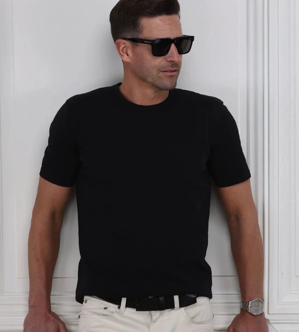 Collars and Co NWT Lucca Luxury Touch Cotton & Silk Navy T-Shirt $59 Size M & L