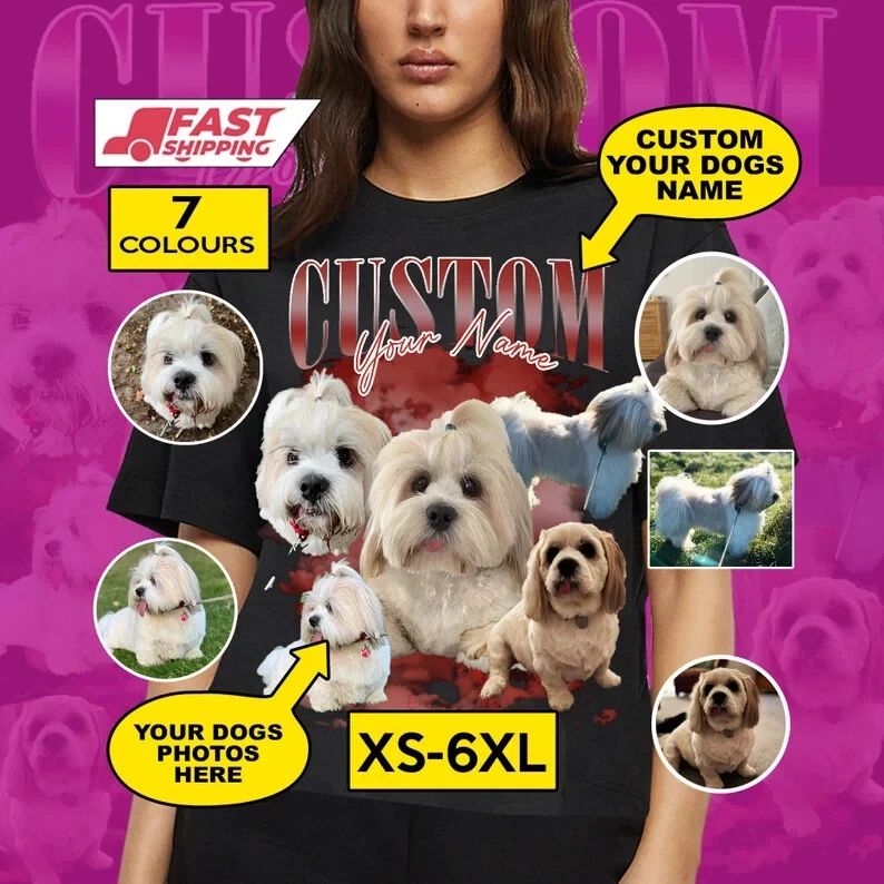 Personalised Pet Bootleg t shirt, Dog Collage t shirt, Dog Lover Collage Tee