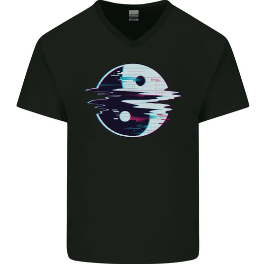 Yin Yang Glitch Yoga Meditation SCI-FI MMA Mens V-Neck Cotton T-Shirt