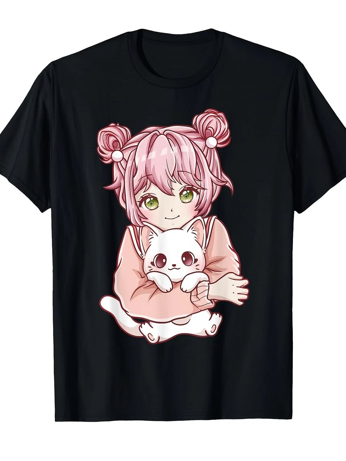 Anime Girl Cat Cats Kawaii T Shirt[Cool Design] Street Trending Style Tee Comf