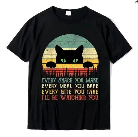 NEW Every Snack You Make shirt, XL, Black Cat, 46" circum. Funny Crazy Cat Lover
